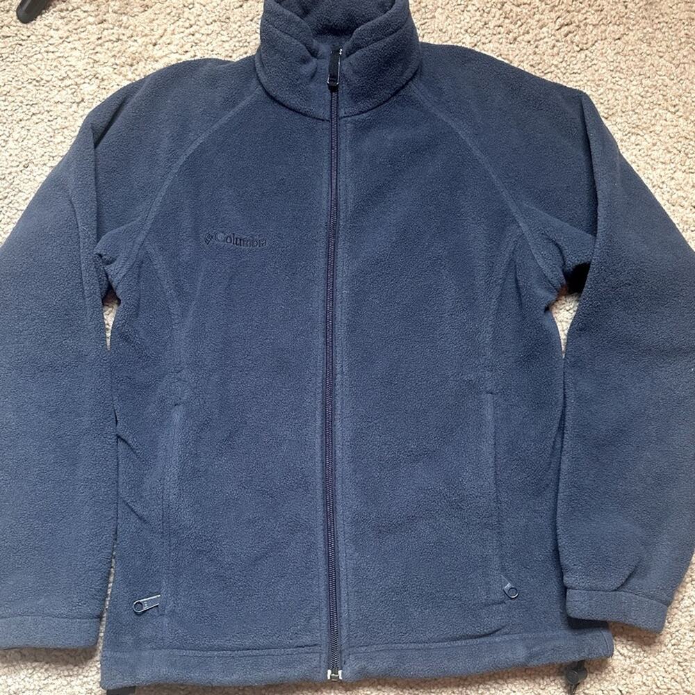 COLUMBIA FULL ZIPPER WARM ZIP POCKETS LS CINCH BOTTOM DARK BLUE GRAY WOMEN  XS